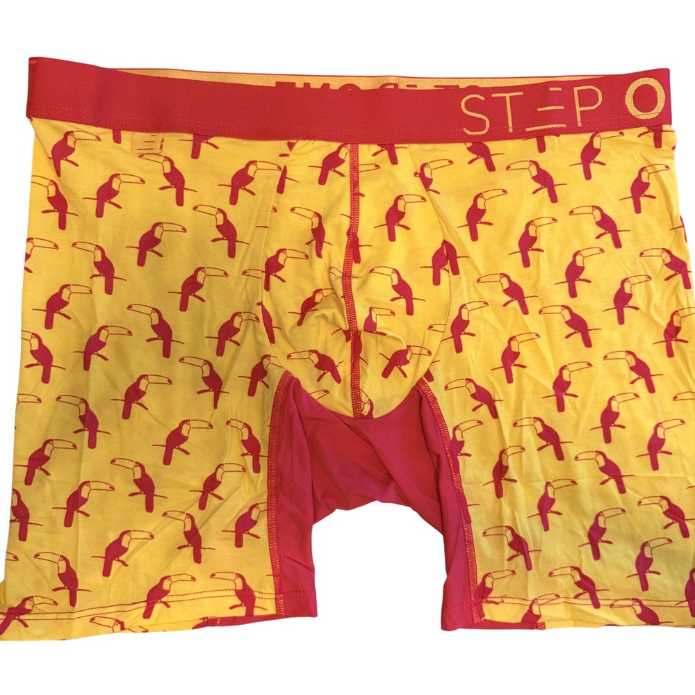 Step One Toucans Bamboo Viscose Boxer Briefs Mens XL Yellow Red 2201H NWOT